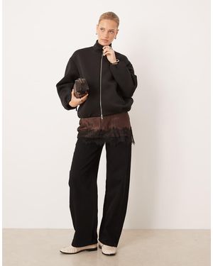 Mango Chaqueta Bomber Negra Con Cremallera De - Negro