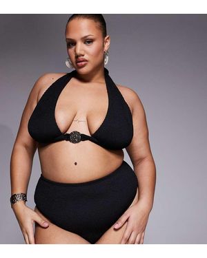 South Beach Bikinitopje Van Kreukelstof Met Halternek - Zwart