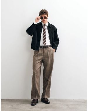 ASOS Tailored Wool Blend Pleated Straight Leg Pants - Brown