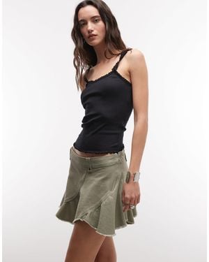 Monki Low Waist Mini Skirt With Circle Cut Details - Green