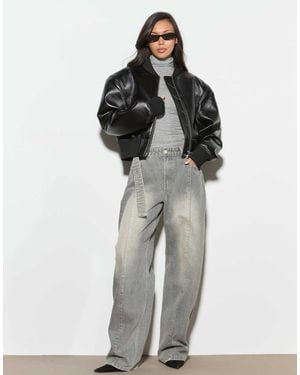 Noughts & Kisses Leather Look Double Zip Drop Shoulder Bomber Jacket - Black