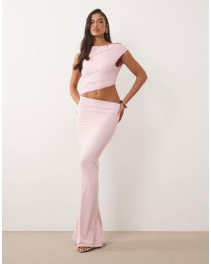 Oh Polly Premium Jersey Asymmetric Drape Cut Out Detail Maxi Dress - Pink