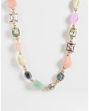 Reclaimed Vintage Chocker Gem Stone And Charm Seashell Necklace - Multicolour