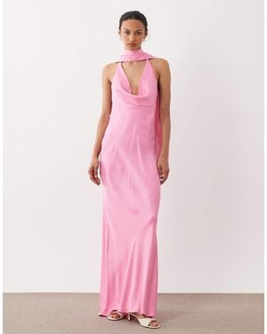 ASOS Satijnen Maxi-Jurk Met Gedrapeerde Halslijn En Sjaal - Roze