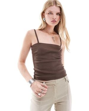 Collusion Straight Neck Ribbed Cami - Brown