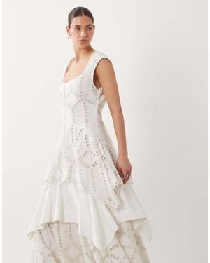 ASOS Embroidered Maxi Dress With Layered Skirt - Natural