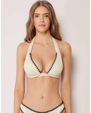 Calzedonia Triangle Bikini Top Bicolour Embroidery - Natural