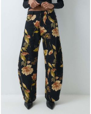 ASOS Pantalón Barrel Estampado Con Flores Negro - Azul