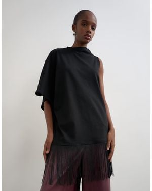 TOPSHOP Draped Asymmetric Fringe Detail Top - Black