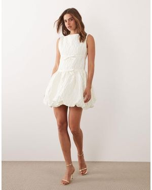 Sister Jane Dream Sister Vitsippa Jacquard Boat Neck Sleeveless Bubble Hem Mini Dress - White
