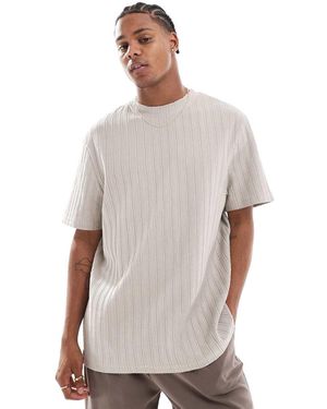 Threadbare Ruimvallend T-Shirt Met Getextureerde Strepen - Grijs