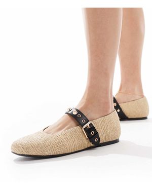 Raid Novie Jute Ballet Flats With Buckle Detail - Natural