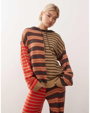 Collusion Knitted Spliced Stripe Hoodie Co-ord - Red