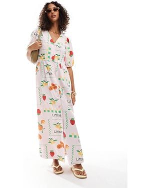 Pieces Puff Sleeve Button Frontmaxi Dress - White