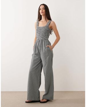 Brave Soul Scoop Neck And Back Gingham Jumpsuit - Grey