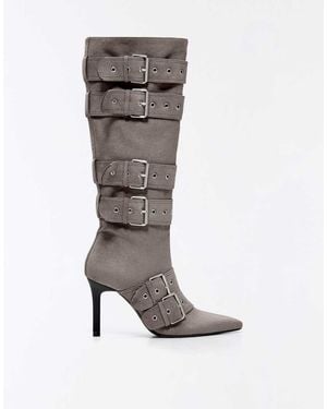 Bershka Multi-buckle Heeled Boots - White