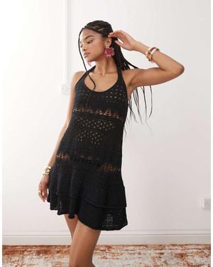 Miss Selfridge Crochet Ruffle Mini Dress - Black
