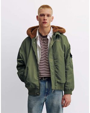 Pull&Bear – bomberjacke aus kombiniertem stoff - Grün