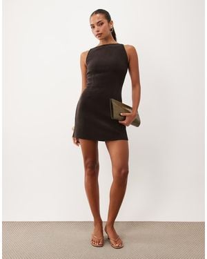 ASOS Zachte Corduroy Mini Jurk Met Schuine Hals - Naturel