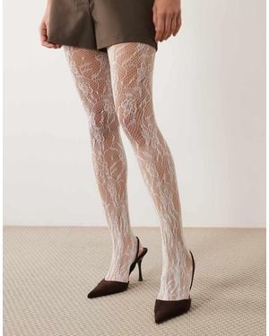Kaiia Exclusive Sheer Lace Floral Tights - Natural