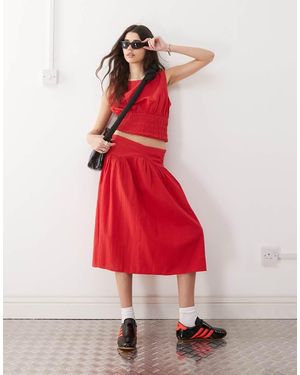 Collusion Linen Look Drop Waist Midi Skirt Co-Ord - Red