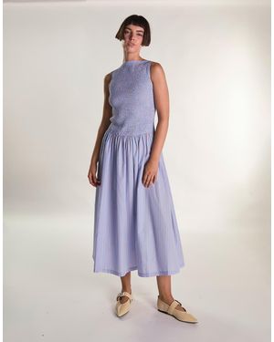 Glamorous Slash Neck Shirring Midi Dress - Blue