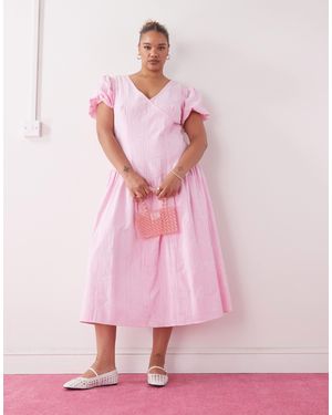 Collusion Plus Drop Waist Puff Sleeve Maxi Dress - Pink