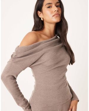 ASOS Ruched One Shoulder Long Sleeve Top - Brown