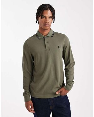 Fred Perry Polo De Manga Larga Con Ribetes De -Verde