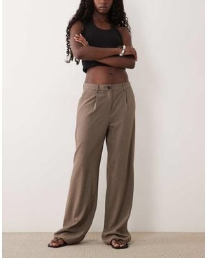 Vila Wide Leg Pleated Tailored Trousers - Brown