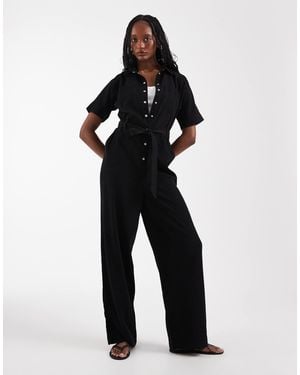 ONLY Tie Waist Short Sleeve Jumpsuit - Black