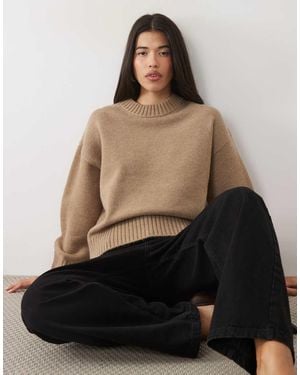 Gina Tricot Crew Neck Knitted Jumper With Wide Sleeves - Brown