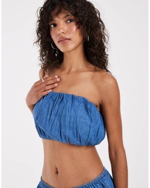 ASOS – trägerloses bauschiges jeans-oberteil - Blau
