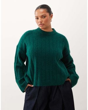 ASOS Asos Design Curve Relaxed Rib Crew Neck Knitted Sweater - Green