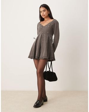 ASOS V Neck Washed Lace Up Side Skater Mini Dress - Natural