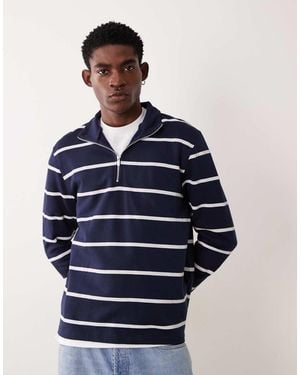 ASOS Essential Striped Half Zip Sweatshirt - Blue
