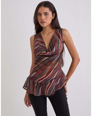 Motel Nakiya Ruffle Stripe Top - Brown