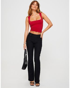 Princess Polly Pantalones De Sastre Negros De Corte Acampanado Slim Y Talle Medio Con Detalle De Botones Kinkirk De - Rojo