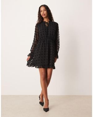 Vila – langärmliges minikleid aus dobby-netzstoff - Schwarz