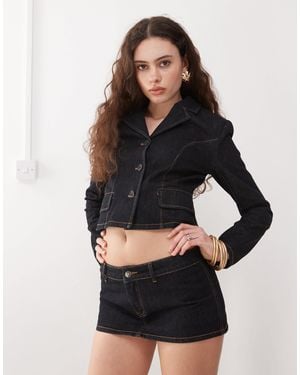 Lioness Contrast Stitch Button Front Cropped Jacket Co-ord - Blue