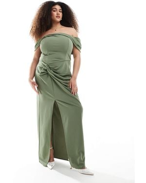 Tfnc Plus Bridesmaid Fallen Shoulder Maxi Dress With Split - Green
