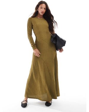 Threadbare Robe longue côtelée et texturée à manches longues - olive - Vert