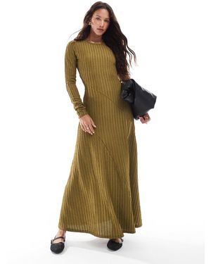 Threadbare Long Sleeve Ribbed Textured Maxi Dress - Green