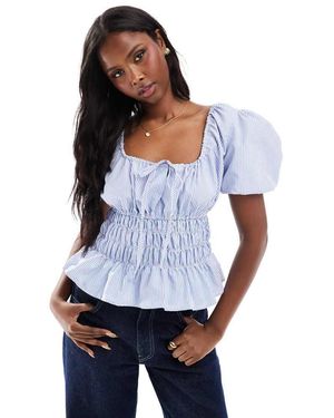 Daisy Street Shirred Off Shoulder Puff Sleeve Top - White