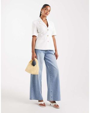 ASOS Americana Blanca De Manga Corta Con Cintura Entallada De - Azul
