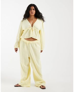 Pieces Plus Pieces Curve Crinkle Cotton Wide Leg Pants - Natural