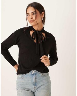 Mango V Neck Jumper With Neck Tie - Black