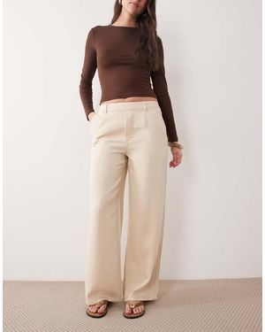 Object Pantalones Color Crema Lavado De Pernera Ancha De Cambray De -Blanco - Neutro