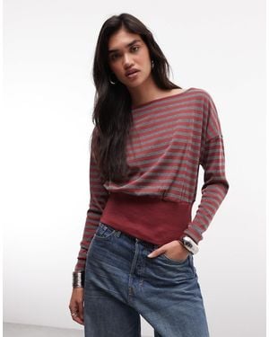 Daisy Street Crop Cinched Waist Top - Red