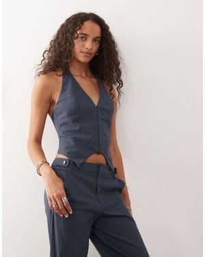 Collusion Bengaline Fitted Corset Waistcoat - Blue